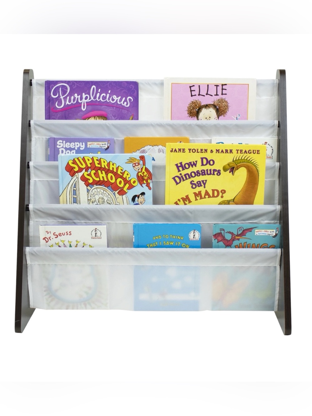 Humble Crew Kids Espresso Bookshelf 4 Tier Book Storage, Espresso/White